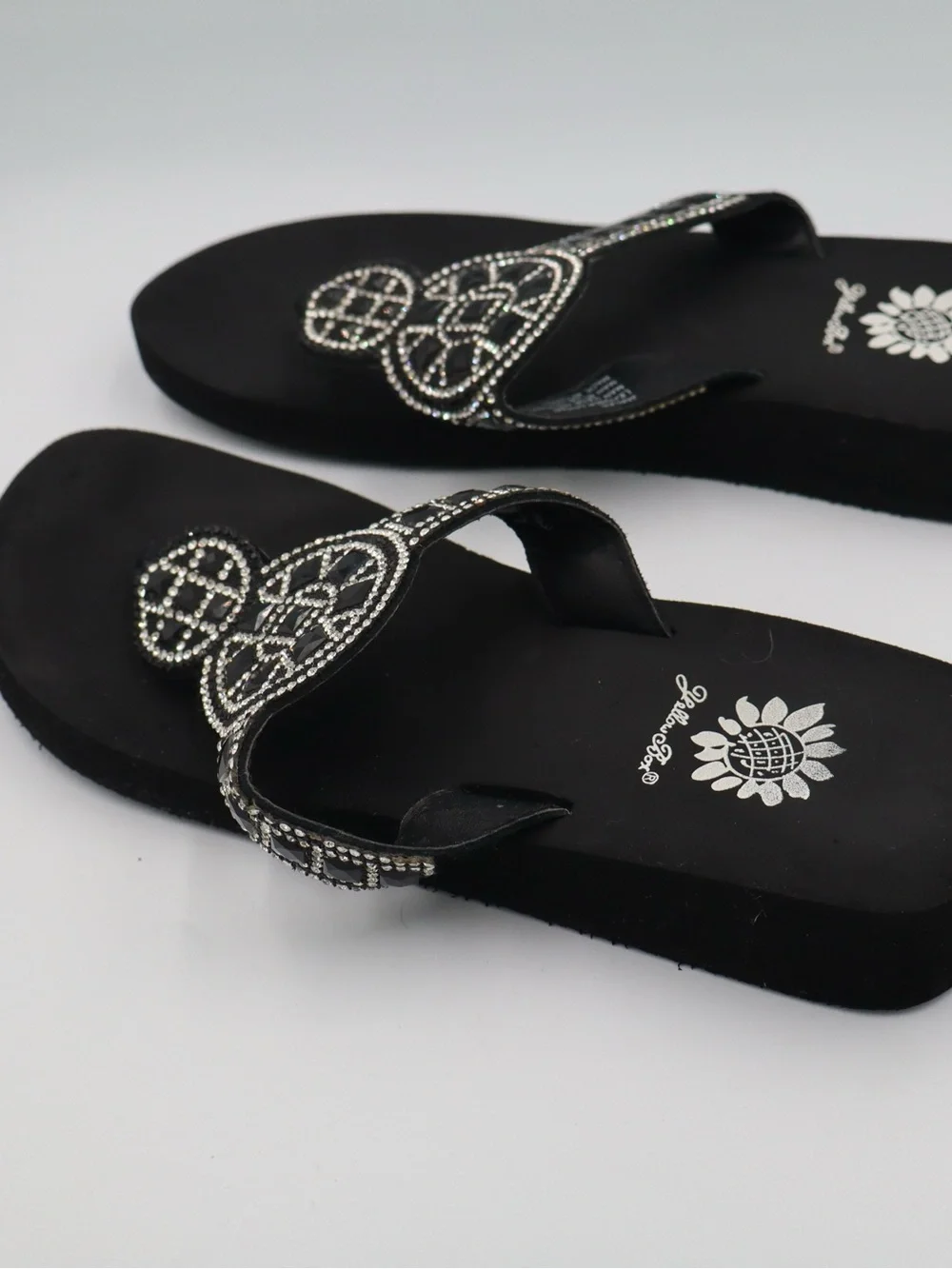 Yellow Box Black Rhinestone Toe-Post Sandals - Picture 4 of 7